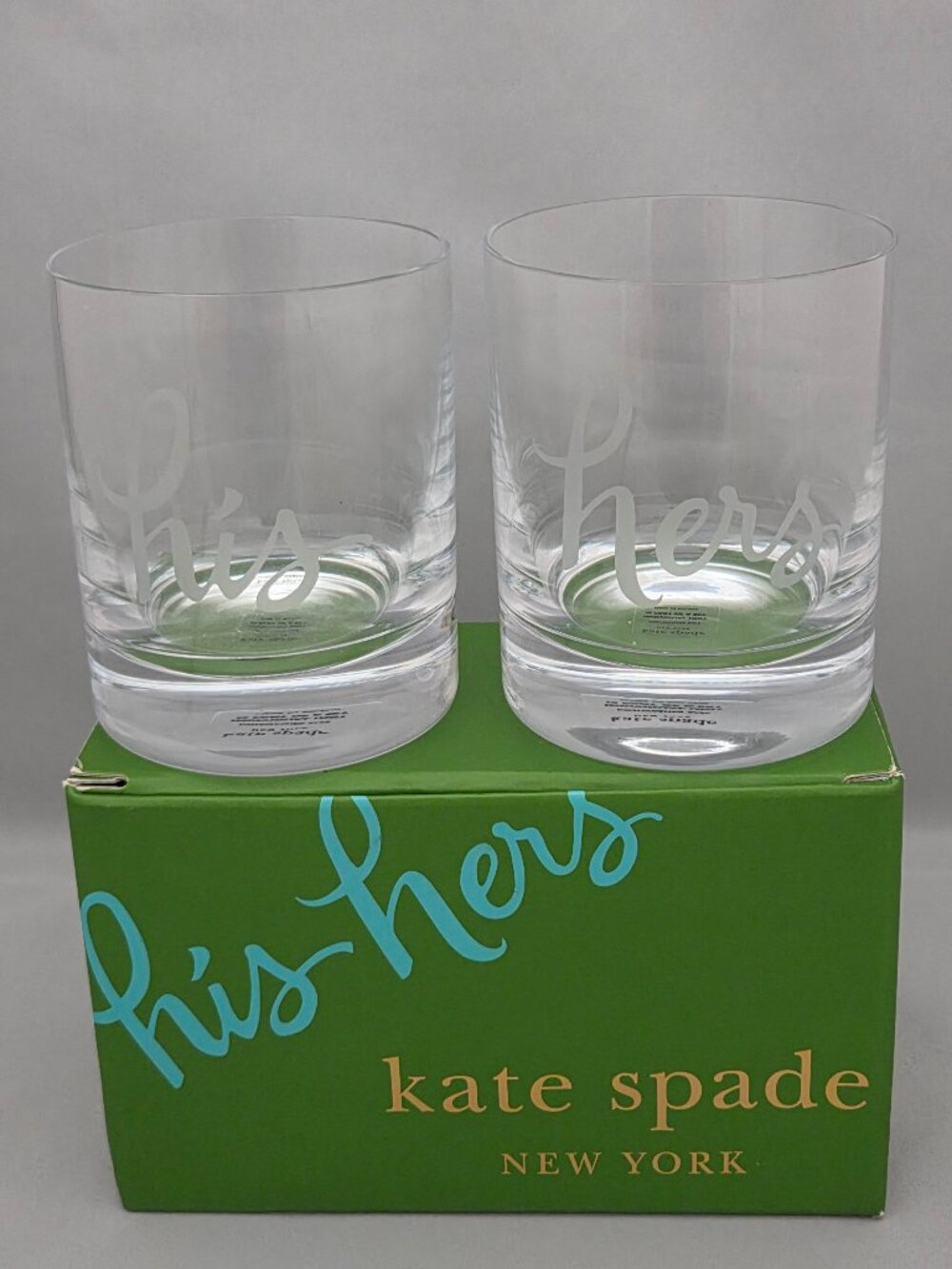 Kate Spade Lenox HIS HERS Old Fashioned Whiskey Crystal Glass Set 2 Two of Kind